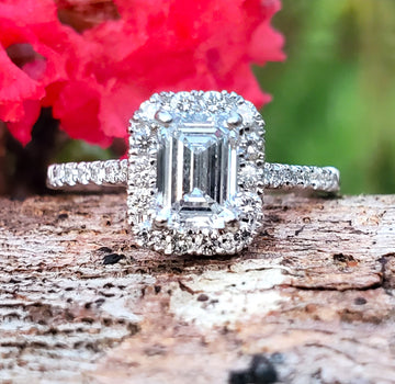 14K White Gold  Emerald Cut Lab Grown Diamond Halo Ring DSR-23658